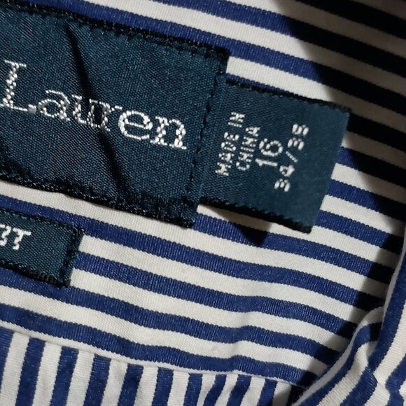 Ralph Lauren Custom Fit Mens Long Sleeve Button Down Shirt Size L Blue/White - Picture 6 of 12